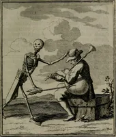 An illustration from De kapelle der dooden, of, De algemeene doodenspiegel : in welken all menschen, van wat staat of rang zy zyn mogen, zich tot hun nut konnen beschouwen : om indagtig ti zyn het memento mori, gedenkt te sterven ... (1737)