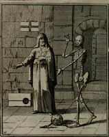 An illustration from De kapelle der dooden, of, De algemeene doodenspiegel : in welken all menschen, van wat staat of rang zy zyn mogen, zich tot hun nut konnen beschouwen : om indagtig ti zyn het memento mori, gedenkt te sterven ... (1737)