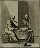 An illustration from De kapelle der dooden, of, De algemeene doodenspiegel : in welken all menschen, van wat staat of rang zy zyn mogen, zich tot hun nut konnen beschouwen : om indagtig ti zyn het memento mori, gedenkt te sterven ... (1737)