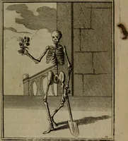 An illustration from De kapelle der dooden, of, De algemeene doodenspiegel : in welken all menschen, van wat staat of rang zy zyn mogen, zich tot hun nut konnen beschouwen : om indagtig ti zyn het memento mori, gedenkt te sterven ... (1737)