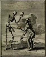 An illustration from De kapelle der dooden, of, De algemeene doodenspiegel : in welken all menschen, van wat staat of rang zy zyn mogen, zich tot hun nut konnen beschouwen : om indagtig ti zyn het memento mori, gedenkt te sterven ... (1737)