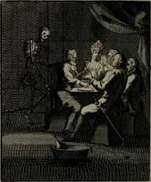 An illustration from De kapelle der dooden, of, De algemeene doodenspiegel : in welken all menschen, van wat staat of rang zy zyn mogen, zich tot hun nut konnen beschouwen : om indagtig ti zyn het memento mori, gedenkt te sterven ... (1737)