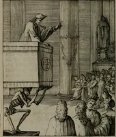 An illustration from De kapelle der dooden, of, De algemeene doodenspiegel : in welken all menschen, van wat staat of rang zy zyn mogen, zich tot hun nut konnen beschouwen : om indagtig ti zyn het memento mori, gedenkt te sterven ... (1737)