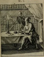 An illustration from De kapelle der dooden, of, De algemeene doodenspiegel : in welken all menschen, van wat staat of rang zy zyn mogen, zich tot hun nut konnen beschouwen : om indagtig ti zyn het memento mori, gedenkt te sterven ... (1737)