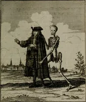 An illustration from De kapelle der dooden, of, De algemeene doodenspiegel : in welken all menschen, van wat staat of rang zy zyn mogen, zich tot hun nut konnen beschouwen : om indagtig ti zyn het memento mori, gedenkt te sterven ... (1737)