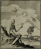 An illustration from De kapelle der dooden, of, De algemeene doodenspiegel : in welken all menschen, van wat staat of rang zy zyn mogen, zich tot hun nut konnen beschouwen : om indagtig ti zyn het memento mori, gedenkt te sterven ... (1737)