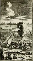 An illustration from De konincklycke triumphe : vertoonende alle de eerpoorten, met desselfs besondere sinne-beelden, en hare beschryvinge, ten getale van in de 60, opgerecht in s' Gravenhage 1691 ter eere van Willem de III koningh van Groot Brittanjen (1691)