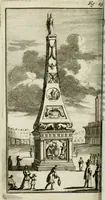 An illustration from De konincklycke triumphe : vertoonende alle de eerpoorten, met desselfs besondere sinne-beelden, en hare beschryvinge, ten getale van in de 60, opgerecht in s' Gravenhage 1691 ter eere van Willem de III koningh van Groot Brittanjen (1691)
