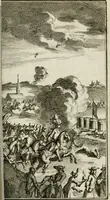An illustration from De konincklycke triumphe : vertoonende alle de eerpoorten, met desselfs besondere sinne-beelden, en hare beschryvinge, ten getale van in de 60, opgerecht in s' Gravenhage 1691 ter eere van Willem de III koningh van Groot Brittanjen (1691)