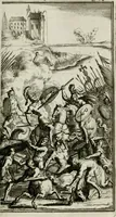 An illustration from De konincklycke triumphe : vertoonende alle de eerpoorten, met desselfs besondere sinne-beelden, en hare beschryvinge, ten getale van in de 60, opgerecht in s' Gravenhage 1691 ter eere van Willem de III koningh van Groot Brittanjen (1691)
