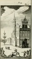 An illustration from De konincklycke triumphe : vertoonende alle de eerpoorten, met desselfs besondere sinne-beelden, en hare beschryvinge, ten getale van in de 60, opgerecht in s' Gravenhage 1691 ter eere van Willem de III koningh van Groot Brittanjen (1691)