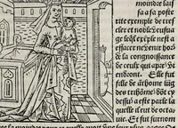 An illustration from De la louenge et vertu des nobles et cleres dames : de Jehan bocasse ; [traslate & iprime nouellemet a paris]