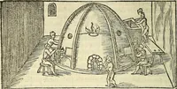 An illustration from De la pirotechnia : Libri X. doue ampiamente si tratta non solo di ogni sorte & diuersita di miniere, ma anchora quanto si ricerca intorno à la prattica di quelle cose di quel che si appartiene à l'arte de la fusione ouer gitto de metalli come d'ogni altra cosa simile à questa (1540)