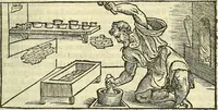 An illustration from De la pirotechnia : Libri X. doue ampiamente si tratta non solo di ogni sorte & diuersita di miniere, ma anchora quanto si ricerca intorno à la prattica di quelle cose di quel che si appartiene à l'arte de la fusione ouer gitto de metalli come d'ogni altra cosa simile à questa (1540)