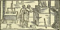 An illustration from De la pirotechnia : Libri X. doue ampiamente si tratta non solo di ogni sorte & diuersita di miniere, ma anchora quanto si ricerca intorno à la prattica di quelle cose di quel che si appartiene à l'arte de la fusione ouer gitto de metalli come d'ogni altra cosa simile à questa (1540)