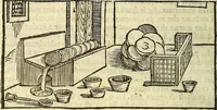 An illustration from De la pirotechnia : Libri X. doue ampiamente si tratta non solo di ogni sorte & diuersita di miniere, ma anchora quanto si ricerca intorno à la prattica di quelle cose di quel che si appartiene à l'arte de la fusione ouer gitto de metalli come d'ogni altra cosa simile à questa (1540)