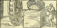 An illustration from De la pirotechnia : Libri X. doue ampiamente si tratta non solo di ogni sorte & diuersita di miniere, ma anchora quanto si ricerca intorno à la prattica di quelle cose di quel che si appartiene à l'arte de la fusione ouer gitto de metalli come d'ogni altra cosa simile à questa (1540)