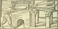 An illustration from De la pirotechnia : Libri X. doue ampiamente si tratta non solo di ogni sorte & diuersita di miniere, ma anchora quanto si ricerca intorno à la prattica di quelle cose di quel che si appartiene à l'arte de la fusione ouer gitto de metalli come d'ogni altra cosa simile à questa (1540)