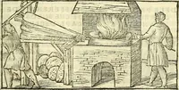 An illustration from De la pirotechnia : Libri X. doue ampiamente si tratta non solo di ogni sorte & diuersita di miniere, ma anchora quanto si ricerca intorno à la prattica di quelle cose di quel che si appartiene à l'arte de la fusione ouer gitto de metalli come d'ogni altra cosa simile à questa (1540)