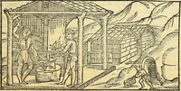An illustration from De la pirotechnia : Libri X. doue ampiamente si tratta non solo di ogni sorte & diuersita di miniere, ma anchora quanto si ricerca intorno à la prattica di quelle cose di quel che si appartiene à l'arte de la fusione ouer gitto de metalli come d'ogni altra cosa simile à questa (1540)