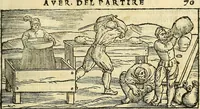 An illustration from De la pirotechnia : Libri X. doue ampiamente si tratta non solo di ogni sorte & diuersita di miniere, ma anchora quanto si ricerca intorno à la prattica di quelle cose di quel che si appartiene à l'arte de la fusione ouer gitto de metalli come d'ogni altra cosa simile à questa (1540)