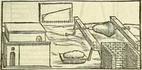 An illustration from De la pirotechnia : Libri X. doue ampiamente si tratta non solo di ogni sorte & diuersita di miniere, ma anchora quanto si ricerca intorno à la prattica di quelle cose di quel che si appartiene à l'arte de la fusione ouer gitto de metalli come d'ogni altra cosa simile à questa (1540)