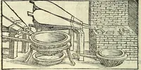 An illustration from De la pirotechnia : Libri X. doue ampiamente si tratta non solo di ogni sorte & diuersita di miniere, ma anchora quanto si ricerca intorno à la prattica di quelle cose di quel che si appartiene à l'arte de la fusione ouer gitto de metalli come d'ogni altra cosa simile à questa (1540)