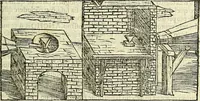 An illustration from De la pirotechnia : Libri X. doue ampiamente si tratta non solo di ogni sorte & diuersita di miniere, ma anchora quanto si ricerca intorno à la prattica di quelle cose di quel che si appartiene à l'arte de la fusione ouer gitto de metalli come d'ogni altra cosa simile à questa (1540)