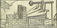 An illustration from De la pirotechnia : Libri X. doue ampiamente si tratta non solo di ogni sorte & diuersita di miniere, ma anchora quanto si ricerca intorno à la prattica di quelle cose di quel che si appartiene à l'arte de la fusione ouer gitto de metalli come d'ogni altra cosa simile à questa (1540)