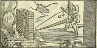 An illustration from De la pirotechnia : Libri X. doue ampiamente si tratta non solo di ogni sorte & diuersita di miniere, ma anchora quanto si ricerca intorno à la prattica di quelle cose di quel che si appartiene à l'arte de la fusione ouer gitto de metalli come d'ogni altra cosa simile à questa (1540)