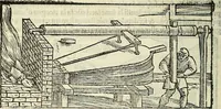 An illustration from De la pirotechnia : Libri X. doue ampiamente si tratta non solo di ogni sorte & diuersita di miniere, ma anchora quanto si ricerca intorno à la prattica di quelle cose di quel che si appartiene à l'arte de la fusione ouer gitto de metalli come d'ogni altra cosa simile à questa (1540)