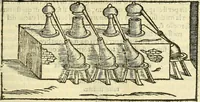 An illustration from De la pirotechnia : Libri X. doue ampiamente si tratta non solo di ogni sorte & diuersita di miniere, ma anchora quanto si ricerca intorno à la prattica di quelle cose di quel che si appartiene à l'arte de la fusione ouer gitto de metalli come d'ogni altra cosa simile à questa (1540)