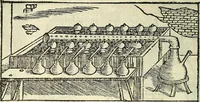 An illustration from De la pirotechnia : Libri X. doue ampiamente si tratta non solo di ogni sorte & diuersita di miniere, ma anchora quanto si ricerca intorno à la prattica di quelle cose di quel che si appartiene à l'arte de la fusione ouer gitto de metalli come d'ogni altra cosa simile à questa (1540)