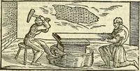 An illustration from De la pirotechnia : Libri X. doue ampiamente si tratta non solo di ogni sorte & diuersita di miniere, ma anchora quanto si ricerca intorno à la prattica di quelle cose di quel che si appartiene à l'arte de la fusione ouer gitto de metalli come d'ogni altra cosa simile à questa (1540)