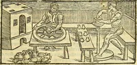 An illustration from De la pirotechnia : Libri X. doue ampiamente si tratta non solo di ogni sorte & diuersita di miniere, ma anchora quanto si ricerca intorno à la prattica di quelle cose di quel che si appartiene à l'arte de la fusione ouer gitto de metalli come d'ogni altra cosa simile à questa (1540)