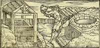 An illustration from De la pirotechnia : Libri X. doue ampiamente si tratta non solo di ogni sorte & diuersita di miniere, ma anchora quanto si ricerca intorno à la prattica di quelle cose di quel che si appartiene à l'arte de la fusione ouer gitto de metalli come d'ogni altra cosa simile à questa (1540)