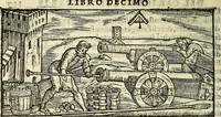An illustration from De la pirotechnia : Libri X. doue ampiamente si tratta non solo di ogni sorte & diuersita di miniere, ma anchora quanto si ricerca intorno à la prattica di quelle cose di quel che si appartiene à l'arte de la fusione ouer gitto de metalli come d'ogni altra cosa simile à questa (1540)