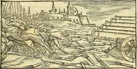 An illustration from De la pirotechnia : Libri X. doue ampiamente si tratta non solo di ogni sorte & diuersita di miniere, ma anchora quanto si ricerca intorno à la prattica di quelle cose di quel che si appartiene à l'arte de la fusione ouer gitto de metalli come d'ogni altra cosa simile à questa (1540)