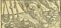 An illustration from De la pirotechnia : Libri X. doue ampiamente si tratta non solo di ogni sorte & diuersita di miniere, ma anchora quanto si ricerca intorno à la prattica di quelle cose di quel che si appartiene à l'arte de la fusione ouer gitto de metalli come d'ogni altra cosa simile à questa (1540)