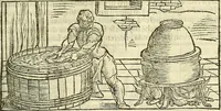 An illustration from De la pirotechnia : Libri X. doue ampiamente si tratta non solo di ogni sorte & diuersita di miniere, ma anchora quanto si ricerca intorno à la prattica di quelle cose di quel che si appartiene à l'arte de la fusione ouer gitto de metalli come d'ogni altra cosa simile à questa (1540)