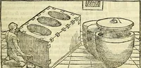 An illustration from De la pirotechnia : Libri X. doue ampiamente si tratta non solo di ogni sorte & diuersita di miniere, ma anchora quanto si ricerca intorno à la prattica di quelle cose di quel che si appartiene à l'arte de la fusione ouer gitto de metalli come d'ogni altra cosa simile à questa (1540)