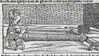 Picture 16 of 43 from De la pirotechnia libri X. : dove ampiamente si tratta non solo di ogni sorte & diuersita di miniere, ma anchora quanto si ricerca intorno à la prattica di quelle cose, di quel che si appartiene à l'arte de la fusione, ouer gitto de metalli, come d'ogni altra cosa simile à questa (1540), leaf 196