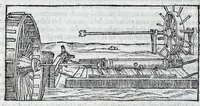 An illustration from De la pirotechnia libri X. : dove ampiamente si tratta non solo di ogni sorte & diuersita di miniere, ma anchora quanto si ricerca intorno à la prattica di quelle cose, di quel che si appartiene à l'arte de la fusione, ouer gitto de metalli, come d'ogni altra cosa simile à questa (1540)