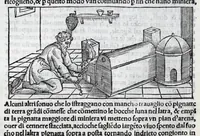 Picture 4 of 43 from De la pirotechnia libri X. : dove ampiamente si tratta non solo di ogni sorte & diuersita di miniere, ma anchora quanto si ricerca intorno à la prattica di quelle cose, di quel che si appartiene à l'arte de la fusione, ouer gitto de metalli, come d'ogni altra cosa simile à questa (1540), leaf 72