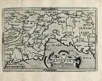 An illustration from Deliciae Italiae et index viatorius : indicans itinera ab vrbe Roma ad omnes in Italia, aliquas quoque extra Italiam civitates et oppida : quorum indicantur deliciae, sive quid in eorum singulis delicati, rari visuque digni sit : nempe templa ob structuram magnifica, delubra ob artem spectanda, palatia aedificiaque ob amplitudinem praeclara, picturae excellentium artificium, statuae eleganter sculptae, quicquid praeterea vbique in Italia, vel antiquitate rarum vel arte praeclarum est ... : huic libello visum fuit addere tabellas geographicas Italiae aliquarumque circa ipsam insularum ... (1603)