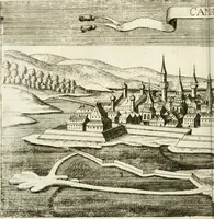 An illustration from Delineatio provinciarum Pannoniae et Imperii Turcici in Oriente : eine grundrichtige Beschreibung dess ganzen Aufgangs, sonderlich aber dess hochlöblichen Königreichs Ungarn, und der ganzen Türckey ... (1684)