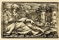An illustration from Della officina istorica / Nella quale si spiegano essempi notabilissimi, antichi, & moderni, à virtù, & à diffetto pertinenti. Dà quali può ageuolmente il professore di lettere, e d'armi, lo studioso d'istoria, di poesia, di costumi, e di cose varie, il curioso ancora può trarre vtilità per corregere non pur i mancamenti altrui, ma i proprij, e d'incaminarsi nella strada delle virtù. Con vna aggiunta non più stampata di accidenti seguiti, & per hauere alcuni finto temerariamente la persona altrui, e d'altri casi successi in diuersi tempi (1622)