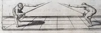Picture 21 of 55 from Della vera pratica & scienza d'armi libri due : nel primo de quali si tratta li fondamenti della spada sola, le raggioni di spada e pugnale, & di spada e cappa : nel secondo, si dà regole per ferire il nemico subito posto mano alla spada, altre di cosi subita rissolutione con spada e pugnale, & altre ancora per ferire senza fermarsi con spada e pugnale : il tutto in questa seconda editione non solo descritto ma rappresentato alla vista da cento e nouantacinque figure di rame diligentissimamente intagliate (1624), leaf 114