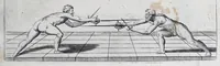 Picture 22 of 55 from Della vera pratica & scienza d'armi libri due : nel primo de quali si tratta li fondamenti della spada sola, le raggioni di spada e pugnale, & di spada e cappa : nel secondo, si dà regole per ferire il nemico subito posto mano alla spada, altre di cosi subita rissolutione con spada e pugnale, & altre ancora per ferire senza fermarsi con spada e pugnale : il tutto in questa seconda editione non solo descritto ma rappresentato alla vista da cento e nouantacinque figure di rame diligentissimamente intagliate (1624), leaf 117