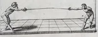 Picture 38 of 55 from Della vera pratica & scienza d'armi libri due : nel primo de quali si tratta li fondamenti della spada sola, le raggioni di spada e pugnale, & di spada e cappa : nel secondo, si dà regole per ferire il nemico subito posto mano alla spada, altre di cosi subita rissolutione con spada e pugnale, & altre ancora per ferire senza fermarsi con spada e pugnale : il tutto in questa seconda editione non solo descritto ma rappresentato alla vista da cento e nouantacinque figure di rame diligentissimamente intagliate (1624), leaf 177